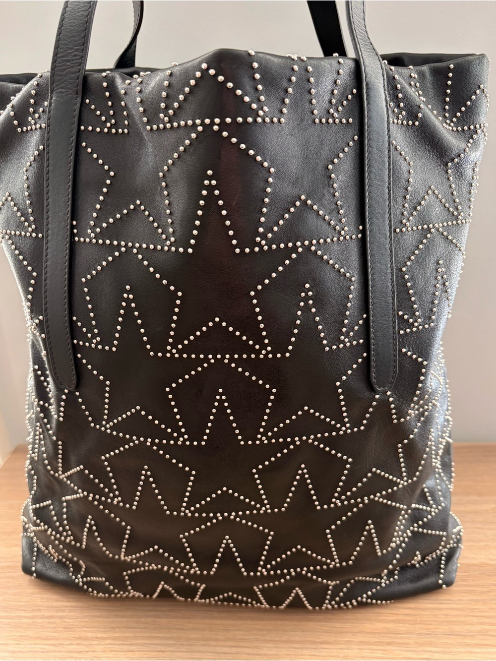 Jimmy Choo Black Leather Star Studded North South Tote Bag - Picture 2 of 7